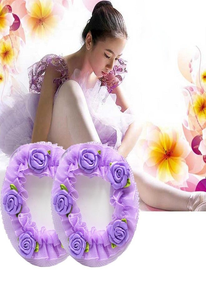 VANTOBEST 5PCS Colored Hair Nets Hair Snood Flower Edge Elastic Band Bun Cover Hair Snood Hairball Net with Colored Flowers for Ballet Dancer Skating Performance Dancers Hair Accessories - Image 4